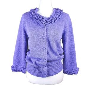 Coldwater Creek Cardigan Sweater Women Medium Purple Fringe Textured Casual Work